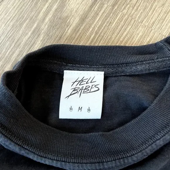 Hell Babes Graphic Long Sleeve Eagle Chain Print Top Black Medium89 - Picture 8 of 15